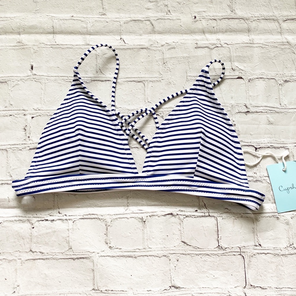 Cupshe Bathing Suit Top White & Blue Size Medium